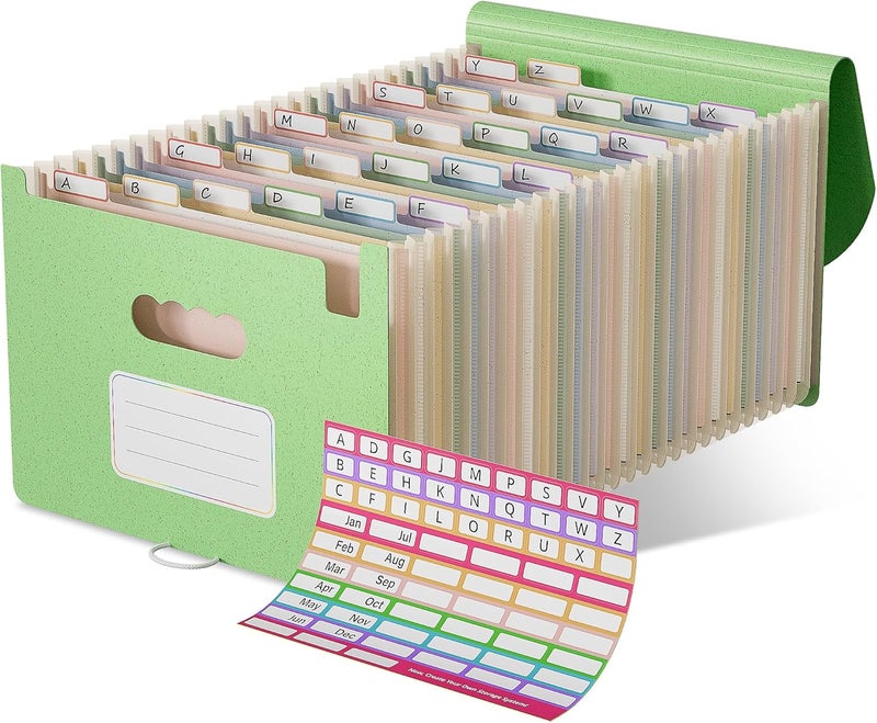 EcoStash Accordion File Organizer, 26 Pockets Wheat Straw Expanding File Folder, Monthly Bill Receipt Organizer, A-Z Tabs, 100% BPA Free, Return to Nature, Healthy Living, Letter/A4 Size - Mint Green - Image 1